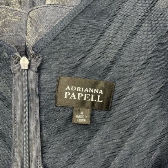 Adrianna Papell Blue Satin Shutter Pleat Tiered Layered Sheath Dress 4 - Picture 9 of 10